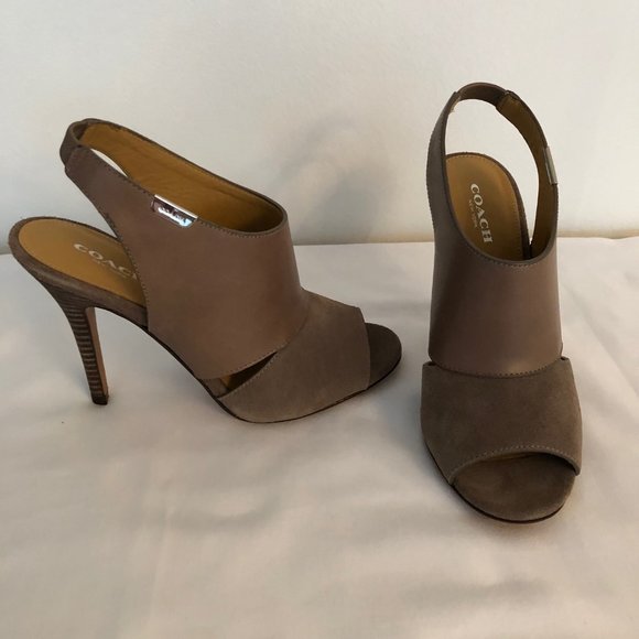Coach Taupe Leather & Suede Stiletto Booties - Picture 7 of 8